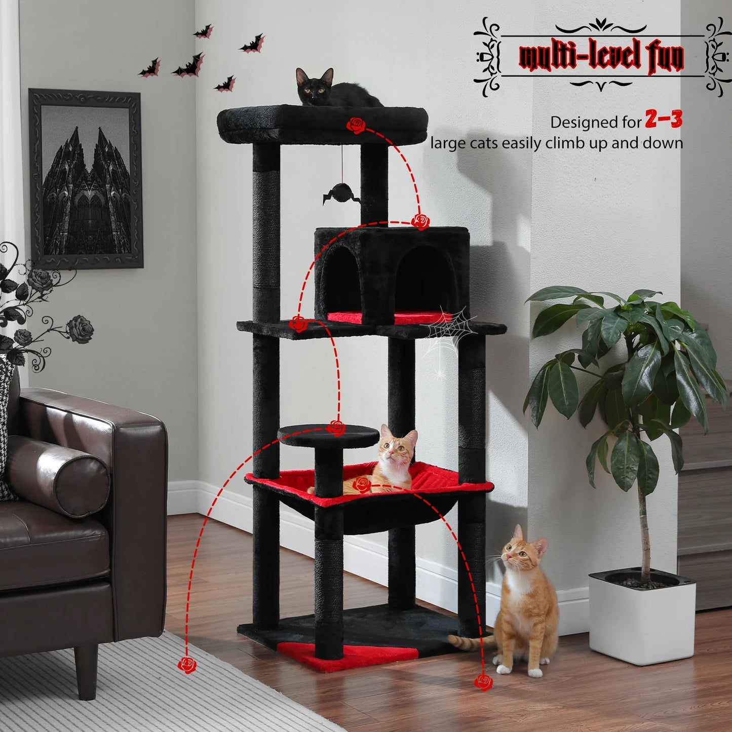 5-Level Cat Tower with Hammock, Scratching Posts , Condo, Top Perch