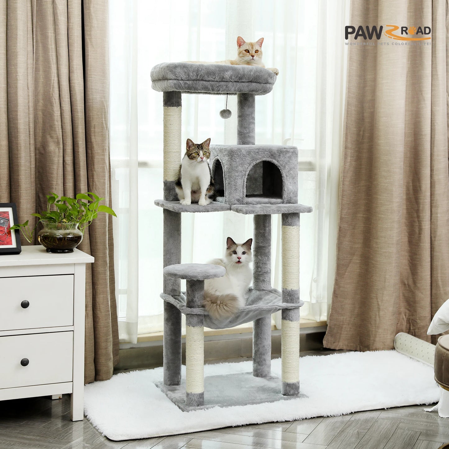 5-Level Cat Tower with Hammock, Scratching Posts , Condo, Top Perch