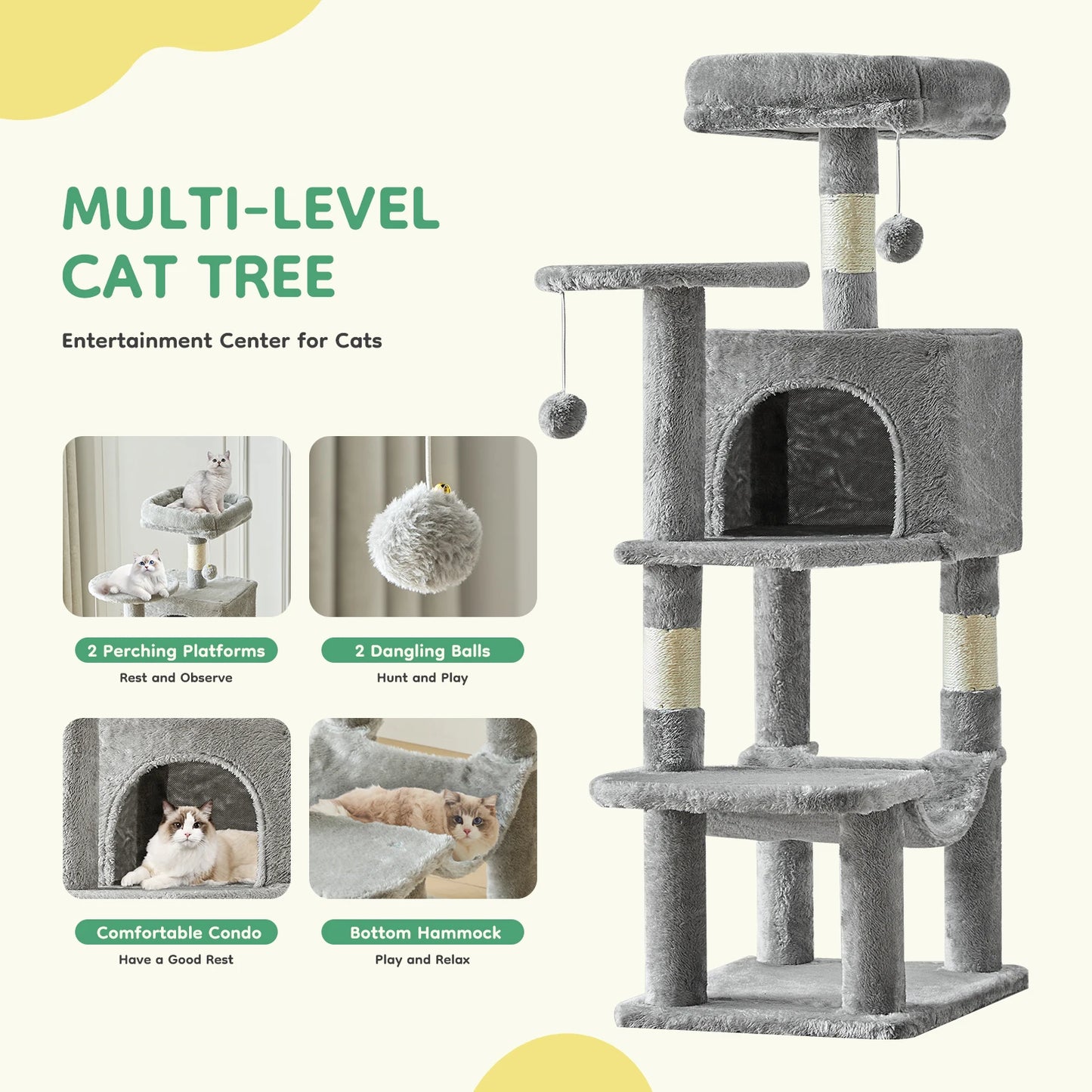 Tall Multi-Cat Climbing Tower w/Scratching Posts