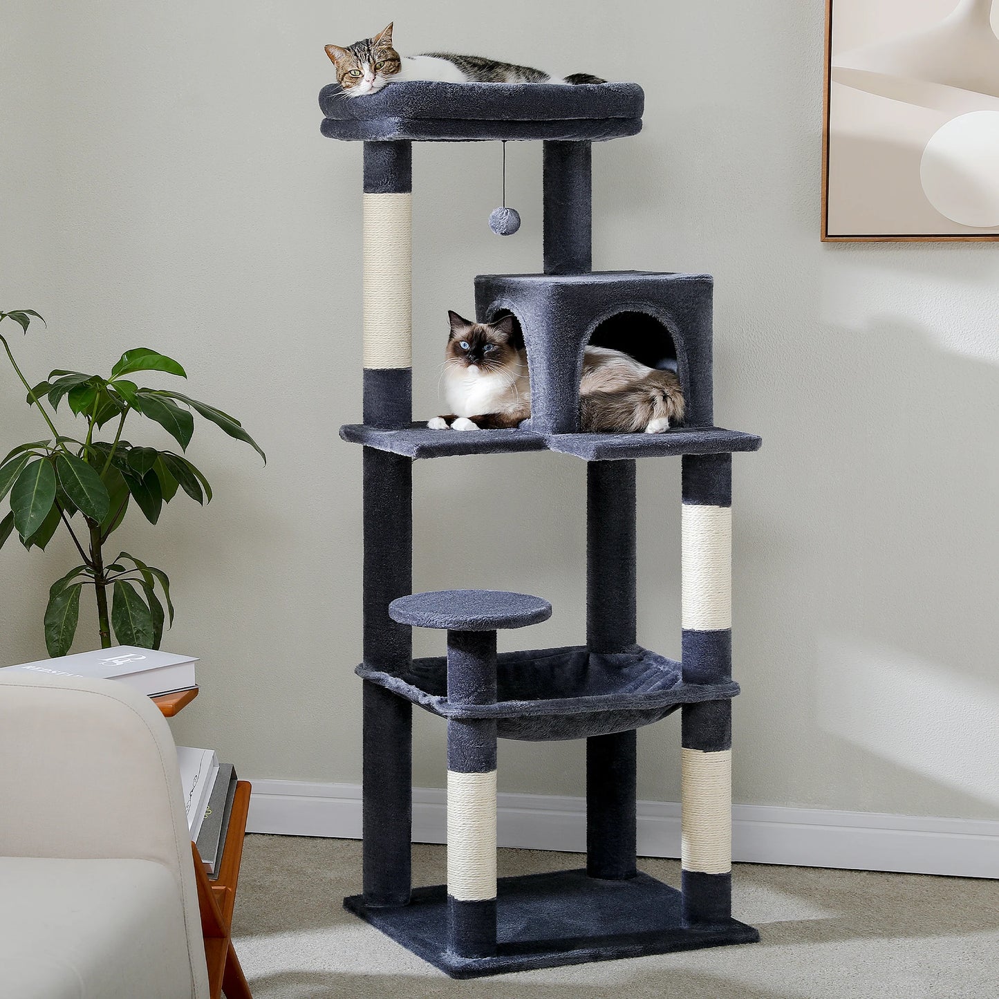 5-Level Cat Tower with Hammock, Scratching Posts , Condo, Top Perch